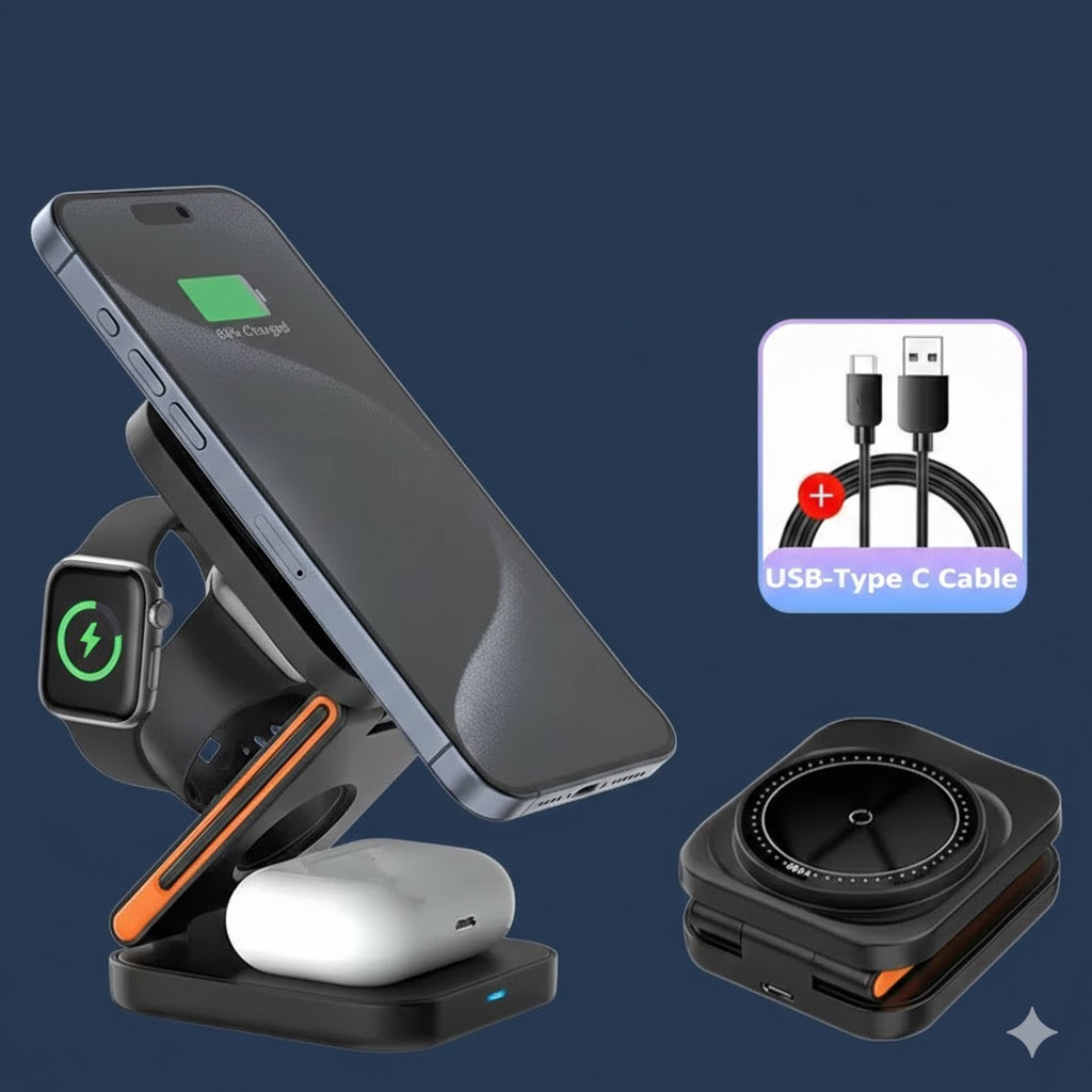Premium 3-in-1 iPhone Ladestation – faltbares Design