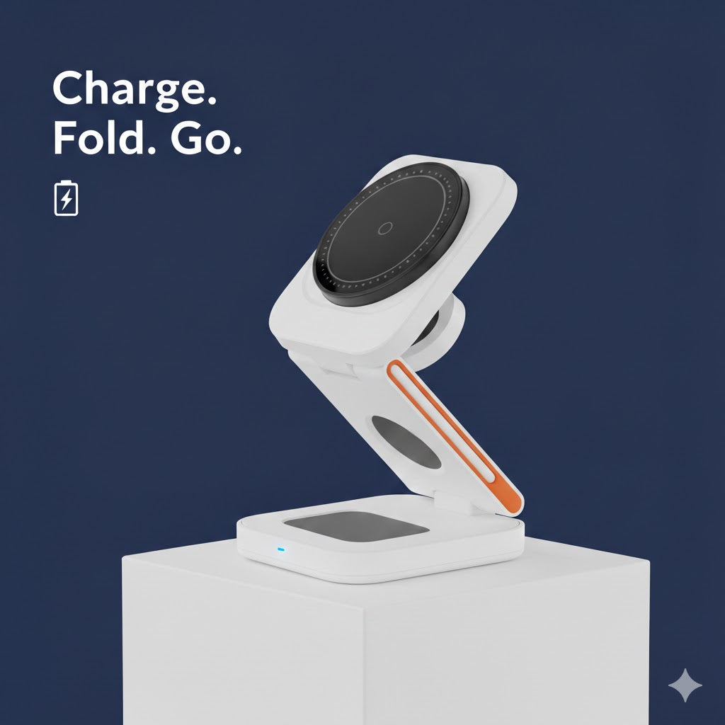 Premium 3-in-1 iPhone Ladestation – faltbares Design